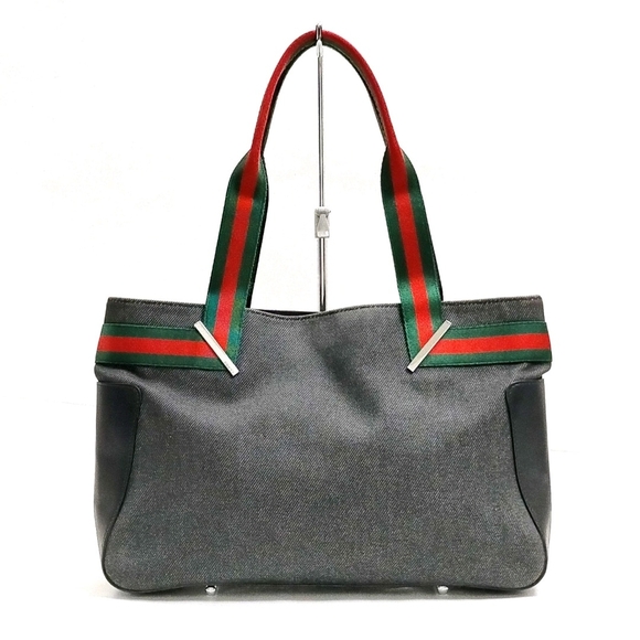 Gucci Handbags - Gucci Vintage Sherry Line Gray Tote with Green and Red Web Straps